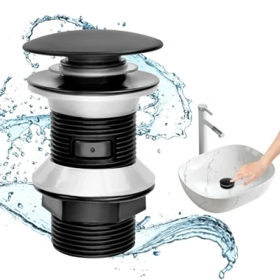 Immagine di MINISOISO Piletta Lavabo Bagno senza Troppopieno, Valvola di Scarico Lavabo, Bidet Click Clack, per Universale 1 1/4&#039;&#039; Pollice (Nero)