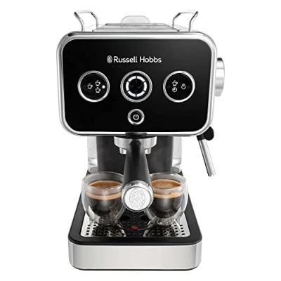 Immagine di Russell Hobbs Macchina Caffè Espresso Nero Con Portafiltro Acciaio Inox; Pressione 15 bar; Inserto 1 2 tazze; Cialde ESE; Dosaggio Automatico Regolabile, Erogatore Vapore, Distinction 26450 56