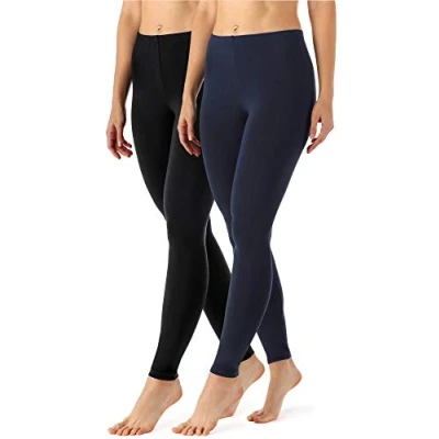 Immagine di Merry Style Leggings Lunghi Donna in Viscosa con Elastan Ampia Pantaloni Banda Elastica Leggins 2 Pack MS10 143(Nero/Navy, M)