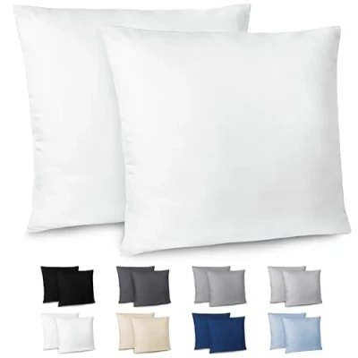 Immagine di Dreamzie Federe Cuscino Letto 65x65cm Set da 2 in Microfibra Spazzolata con Cerniera Certificate Oeko Tex Cuscini Matrimoniale Bianco