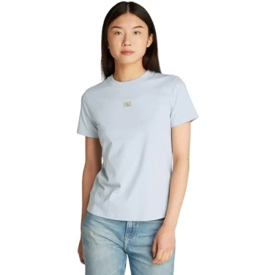 Immagine di Calvin Klein Woven Label Regular Tee J20J225243, Maglietta a Maniche Corte, Donna, Blu (Niagara Mist), M