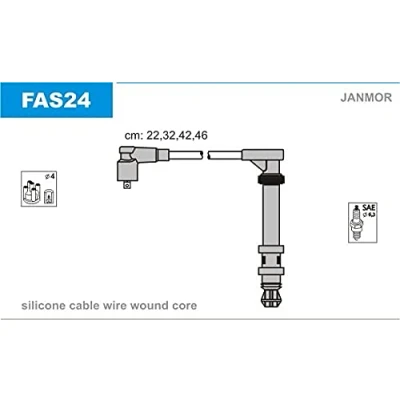 Immagine di JANMOR FAS24 Kit Cavi Accensione FIAT: Multipla, Doblo I Station Wagon, Cargo, LANCIA: DELTA 2, Dedra Sedan
