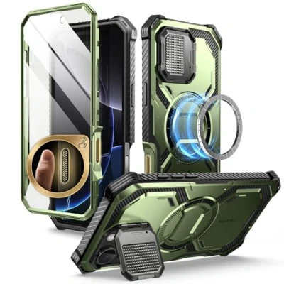 Immagine di i Blason Armorbox Cover per iPhone 16 Pro Max 2024 con Fotocamera [Compatibile MagSafe] Custodia Robusta tutto il Corpo Proteggi Schermo Integrato e Supporto (Verde)