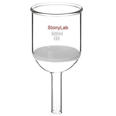 Immagine di StonyLab Imbuto Filtrante Buchner in Vetro Borosilicato con Frutta Fine (G3), 94mm di Diametro Interno, 100mm Profondità, Filtering Funnel 500ml