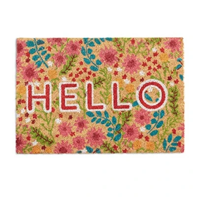 Immagine di Relaxdays Zerbino Ingresso Casa, 60x40 cm, Tappetino “HELLO con Fiori, Antiscivolo, Interni e Esterni, Multicolore
