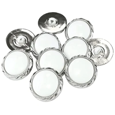 Immagine di AERZETIX C56830 Set di 10 Bottoni a coda rotondi decorativi 22x10mm per cucire 34L L34 colore bianco/argento apertura 3mm in metallo merceria/abbigliamento/cucito/moda