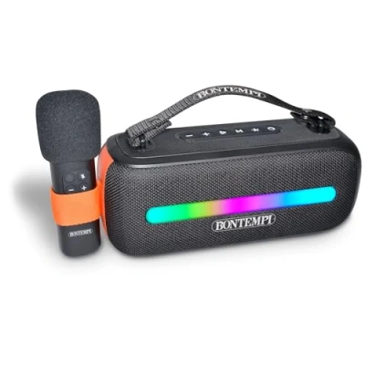 Immagine di Bontempi SonicSync Amplificatore Wireless Karaoke con Microfono Dinamico, Effetti Luminosi, TWS ed Effetto Eco, 28,9x18,2x12,9 cm