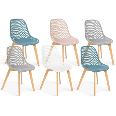 Immagine di IDMarket Set di 6 sedie Mandy Mix Color Pastello Rosa, Bianco, Grigio Chiaro x2, Blu x2