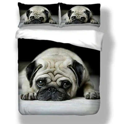 Immagine di HANTAODG Copripiumino Singolo 240x260cm Carlino carino animale Biancheria da Letto Set e Federa, 3 Pezzi (Copripiumino + 2 federe) Doppio