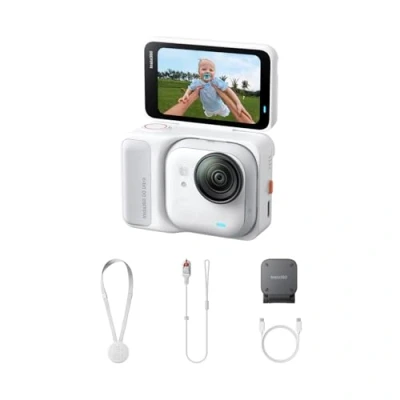 Immagine di Insta360 GO Ultra Pack Standard Bianco Artico action cam mini 4K a mani libere, indossabile, superba in bassa luce, montala ovunque, stabilizzazione FlowState, 200 min di carica, bici e corsa