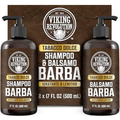 Immagine di Viking Revolution Shampoo Barba Uomo Include Balsamo con Oli di Argan e Jojoba Ammorbidisce, Lenisce Rinforza la Tabcco Dolce 2x500 ml