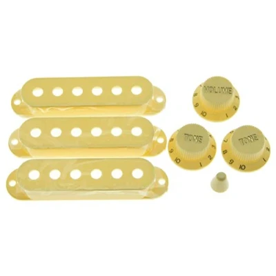 Immagine di Dopro ST Strat Pickup Covers Knobs and 5 Way Switch Tip Cap Vintage Cream