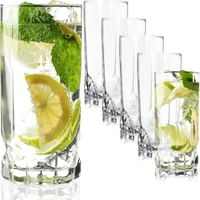 Immagine di KADAX Bicchieri Trasparenti da Cocktail in Vetro, Highball con Profilo Alto per Long Drink, Mojito e Acqua, Tumbler Moderni (Set di 6, 325 ml)