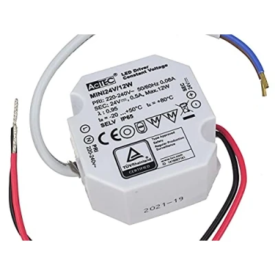Immagine di Mini Alimentatore 24V, Trasformatore Piccolo Impermeabile IP67, 24V 12W 0.5A, Per Striscia Led, Slim Solo 49X47X24mm