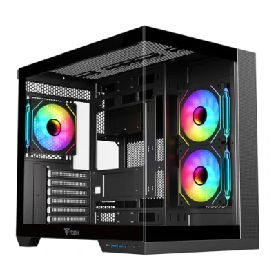 Immagine di Itek Case DARK CAVE DS Gaming Tower, ATX, 3x12cm ARGB fan, 2xUSB3, Type C, Side &amp; Front Panel Temp Glass