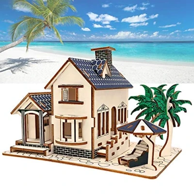 Immagine di Puzzle in Legno DIY 3D Villa Costruzione Jigsaw Giocattolo Modello di Assemblaggio Mano Cervello Coordinazione per 3 4 5 6 7 Anni Bambini Adulto
