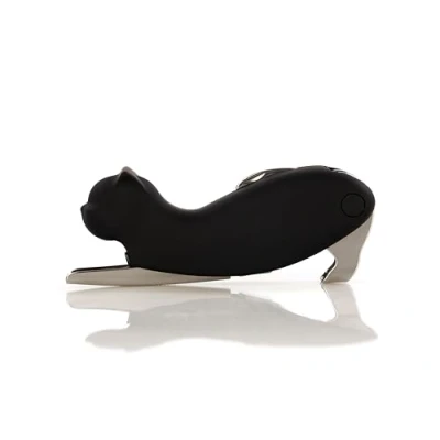 Immagine di Qpractiko Cavatappi a Forma di Gatto Acciaio Inossidabile Lucido Spirale in Teflon Antiaderente Sistema Due Tempi Include Lama e Apripiatti,