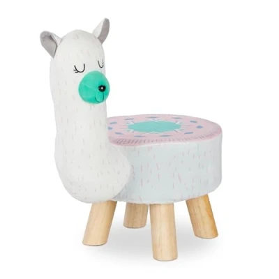 Immagine di Relaxdays Sgabello a Forma di Lama per Bambini, Fodera in Peluche, Pouf da Cameretta, Giocattolo, Bianco, Pannelli MDF, Poliestere, gommapiuma, Klinge, 48 x 28 42 cm