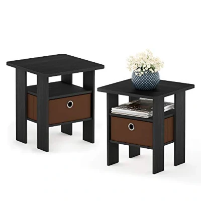 Immagine di Furinno Andrey tavolino comodino con cassetto portaoggetti, Americano/Marrone Medio, Set di 2