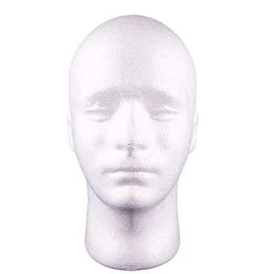 Immagine di Gemini_mall®, espositore a testa di uomo in polistirolo, manichino per parrucche, cappelli, colore bianco