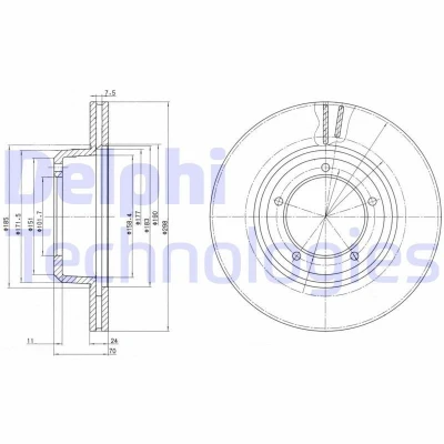 Immagine di DELPHI BG2612C Disco freno 298 24 5 ventilato rivestito non trattato senza cuscinetto ruota, anello sensore ABS LAND ROVER: Defender SUV