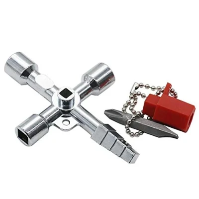 Immagine di Zonfer 1pc 4 Way Utility Universale Idraulici Key, Key Multi Croce, Piazza Triangolo Croce Strumento Chiave per Ascensore Elettrico Cabinet Armadio Box