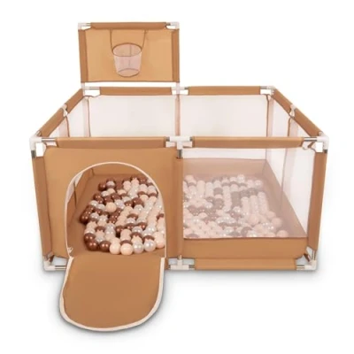 Immagine di SELONIS Recinto Per Bambini Con 200 Palline Colorate 6 Cm, Beige: Beige Pastello/Rame/Perla