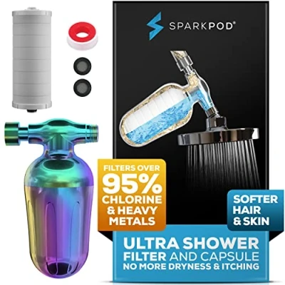Immagine di SparkPod Ultra Shower Filter High Output Head Unique Filtration Method Removes Up To 95% of Chlorine, Heavy Metals, Sediments and other Impurities (Rainbow)
