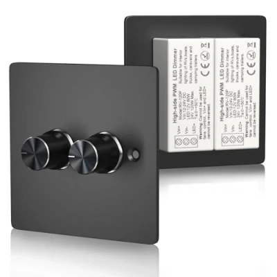 Immagine di TrustWheel Dimmer LED 12V, Interruttore luminoso a Doppio Dimmer, 120W 5A PWM RV 24V 2Gang Rotary per luci da 12 V in camper/van/camion/barca/camion