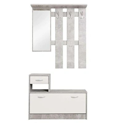 Immagine di AVANTI TRENDSTORE Rudolf Guardaroba da Ingresso con Specchio, 3 Ganci appendiabito e Comoda scarpiera. Perfetta per l&#039;ingresso. Disponibile in diversi colori (Grigio)