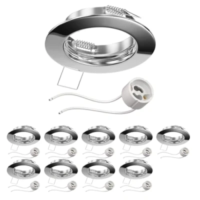 Immagine di ledscom.de 10 pz. cornice da incasso a soffitto FERE, rotonda, cromo lucido (GU10/MR16/GU5.3/50mm) incl. presa GU10