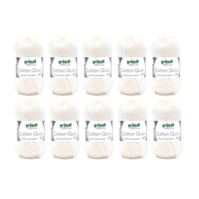 Immagine di Gründl Filato per Maglia/Uncinetto Cotton Quick Uni, 10 gomitoli da 50 g (Filato dai Vivaci Colori 100% Cotone, Certificato Oeko Tex®, / 125 m, Ferri: 3 4, x g), Wool White