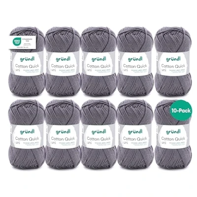 Immagine di Gründl Cotton Quick Uni, 10 gomitoli (Filato colorato in 100%, Certificato Oeko Tex, 50 g / 125 m, Dimensioni ago: 3 4, x g), Grigio Topo, Cotone, Mouse Grey, 31 32 7.5 cm, 1250 unità