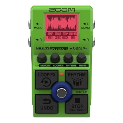 Immagine di Zoom MS 90LP+ pedale looper stereo per chitarra, bassi e tastiere, 100 loop, 90 min max. 13 ore di registrazione float 32 bit strati, effetti ritmici motivi verde