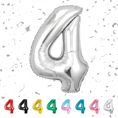 Immagine di Palloncino Compleanno Numero 4 Argento, 101 CM Foil Gigante,Decorazioni Feste di Palloncino,Vola con l&#039;Elio