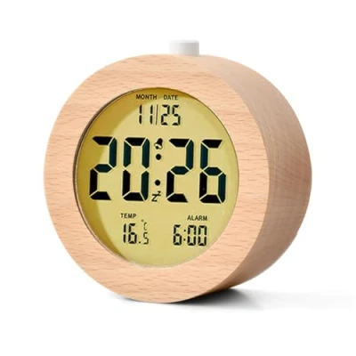 Immagine di Focenat Sveglia Digitale in Legno,LCD con Funzione Snooze,Orologio da Tavolo a Batteria,Orologio Digitale,con Temperatura,Datario,per camera,ufficio