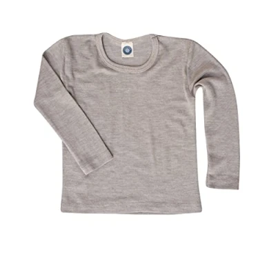Immagine di Cosilana Camicia per bambini Pullover Maglia a maniche lunghe in lana vergine e seta, grigio melange, 116