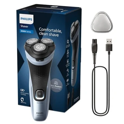 Immagine di Philips rasoio elettrico serie 3000x Wet &amp; Dry per uomo colore blu cielo, con tecnologia SkinProtect, rifinitore a scomparsa, ergonomico (modello X3053/00)