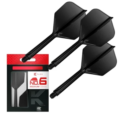 Immagine di Target Darts K Flex Integrated Dart Flight And Shaft, N. 6 Nero (Medio) Confezione da 3 6, voli per Freccette di precisione 2 in 1 e Stelo
