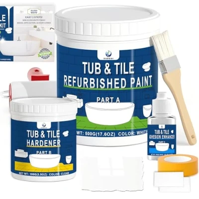 Immagine di XUDOAI Smalto Sanitari e Ceramiche Vernice Bianco Lucido 610g, Pittura per Piastrelle Bagno/Cucina/Doccia/Porcellana/Lavello/Ceramica Rinnovo del Colore Copertura Superficiale