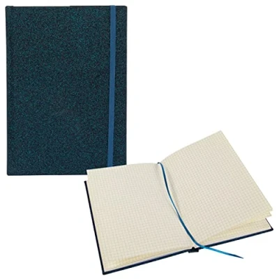 Immagine di Idena 12255 Taccuino Glitter, blu notte, 14 x 20 cm, quadrato, 100 g/m², 192 pagine, con tasca ad alamari, nastro e chiusura elastica, 1 pz.