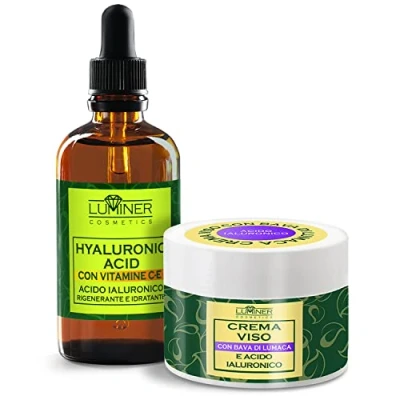 Immagine di LUMINER 150ml Crema Bava Di Lumaca Viso al 70% + 100ml Acido Ialuronico Viso, Siero Ialuronico, Trattamento Intensivo/Idratante, Antietà e Antimacchia