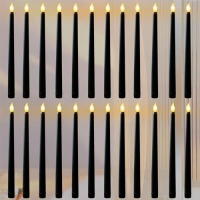 Immagine di FAEFTY 24 Pezzi Candele a Led, LED Senza Fiamma Nera Tremolante, Batteria, Elettriche Lunghe per Natale, Ringraziamento, Festa (2.1 x 28 cm)
