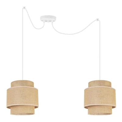 Immagine di Light Home Boho Lampadario a Sospensione Ragno per Soggiorno Camera da Letto e Cucina Lampade in Metallo con Paralume Moderno E27 2 Luce Base Bianca Juta