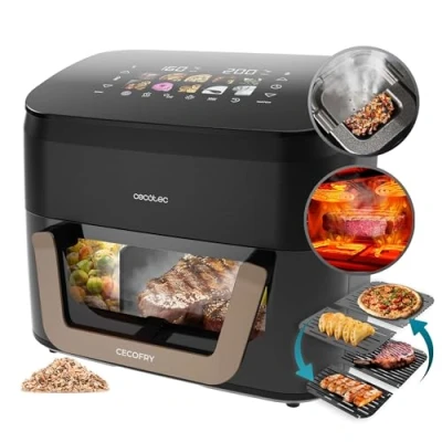 Immagine di Cecotec Friggitrice ad Aria 10L Air Fryer Cecofry&amp;Grill Smokin&#039; 11000. 2200W, 3in1 Friggitrice, Grill, Piastra. Affumicatore integrato, 10 Menù, Temp 40 200C, Doppia temperatura, Cottura uniforme