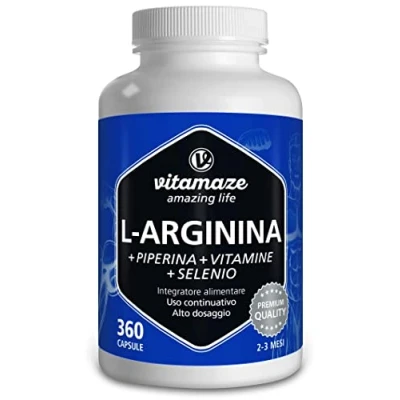 Immagine di L Arginina Capsule ad Alto Dosaggio, 360 con B6, B12 + Acido Folico Selenio Piperina, Qualità Tedesca, Integratore Alimentare senza Additivi non Necessari