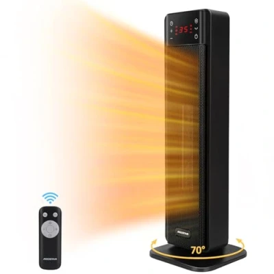 Immagine di Aigostar 2000W Riscaldatore Elettrico Portatile, Ventilatore Riscaldante PTC, Telecomando, Oscillazione a 70, 4 Modalità, Timer 24 Ore, Display LED, Protezione da Surriscaldamento