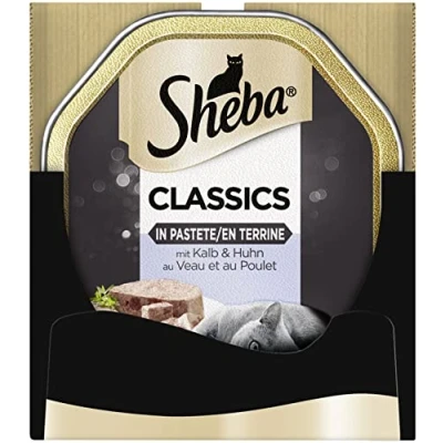 Immagine di Sheba Cibo per gatti umido Classics, 22 Ciotole (2 x 11 85 g), Con vitello e pollo