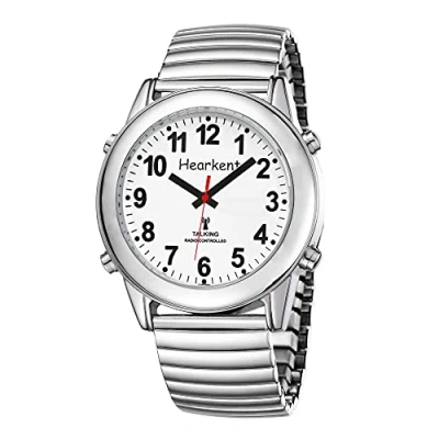 Immagine di Hearkent Atomic Orologio parlante con numeri grandi e cinturino espandibile, per non vedenti o anziani, Fascia elastica, MEN SIZE, Bracciale