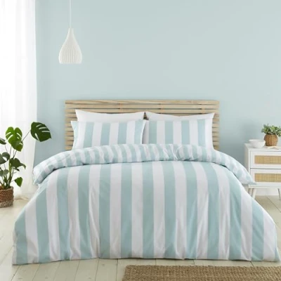 Immagine di Catherine Lansfield Cove Set copripiumino matrimoniale reversibile con federe, motivo a righe, colore: carta da zucchero
